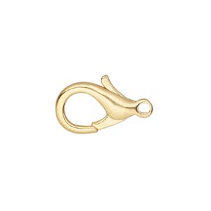 Clasp lobster claw 1pkg10 gold-plated, 17x11mm, brass 1-strand