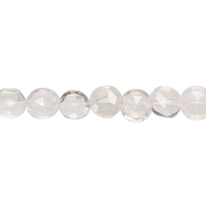 Quartz crystal 1pkg1, hand-cut faceted puffed flat round bead natural 5 inch 6-8mm