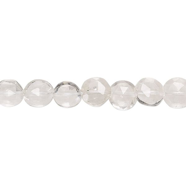 Quartz crystal 1pkg1, hand-cut faceted puffed flat round bead natural 5 inch 6-8mm image number 0