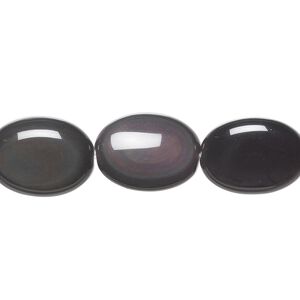 Rainbow obsidian 1pkg1, flat oval bead natural 15.5-16 inch 16x12mm