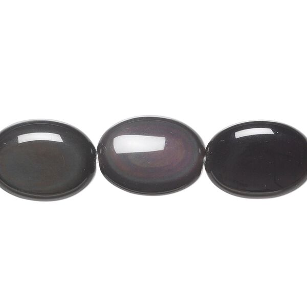 Rainbow obsidian 1pkg1, flat oval bead natural 15.5-16 inch 16x12mm image number 0