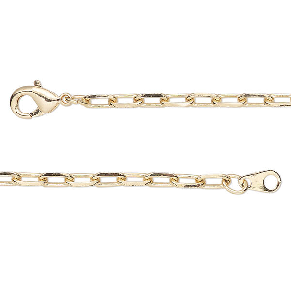 Chain, gold-finished brass, 3mm paperclip, 16 inches with lobster claw clasp. Sold individually. image number 0