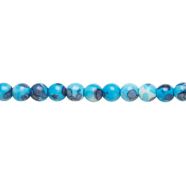 Bead, resin and painted ceramic, blue / white / grey, 4mm round. Sold per 15-1/2" to 16" strand. image number 0
