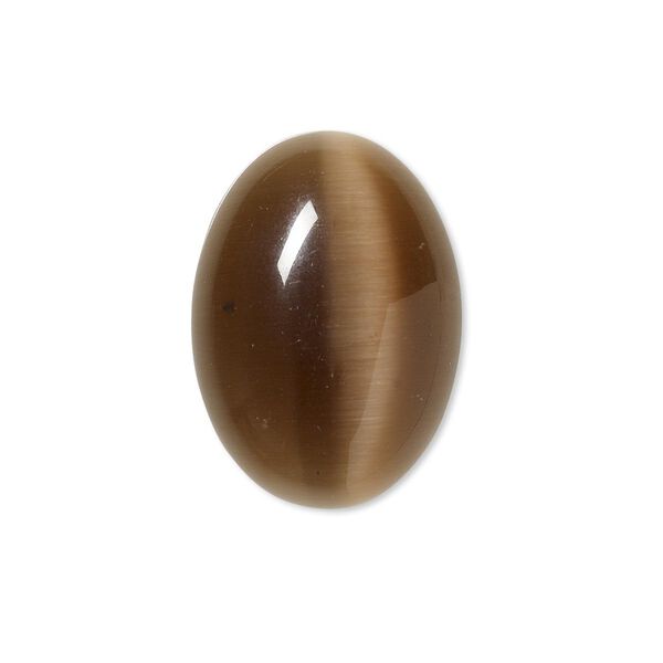 Cabochon, cat's eye glass (fiber optic glass), brown, 25x18mm calibrated oval, quality grade. Sold per pkg of 4. image number 0