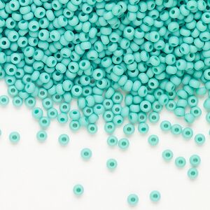 Seed bead, Preciosa Ornela, Czech glass, pkg/50g, opaque matte green turquoise, #10 rocaille.