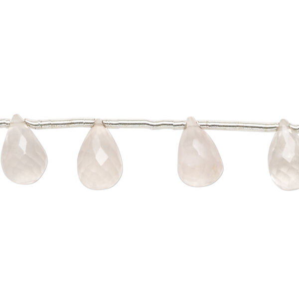 Rose quartz 1pkg16, hand-cut top-drilled micro-faceted briolette bead natural graduated 7x6mm-13x8mm image number 0
