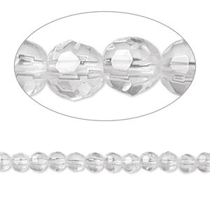 Quartz crystal 1pkg1, tumbled faceted round bead natural 8 inch 4mm