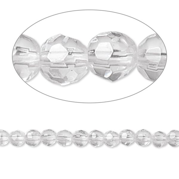 Quartz crystal 1pkg1, tumbled faceted round bead natural 8 inch 4mm image number 0