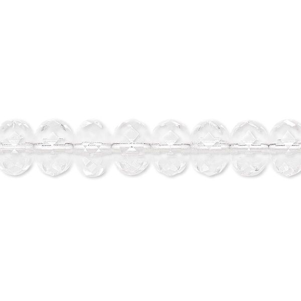 Bead, Czech fire-polished glass, transparent clear, 9x5mm faceted rondelle. Sold per 15-1/2" to 16" strand. image number 0