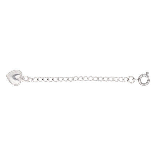 Extender chain, stainless steel, 2.4mm curb with 8mm single-sided beaded domed heart, 2 inches with springring clasp. Sold individually. image number 0