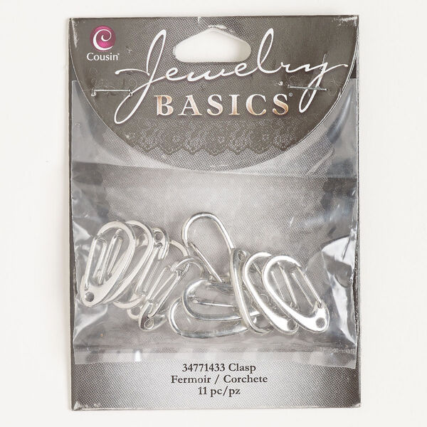 Clasp, self-closing, steel, pkg/11, 22x11mm oval, silver finish. image number 0