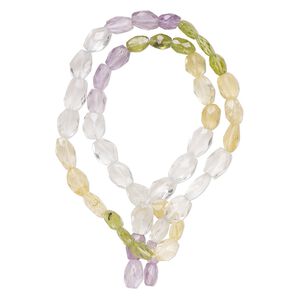 Multi-gemstone 1pkg1, hand-cut faceted puffed oval bead 15 inch 5x4mm-9x6mm