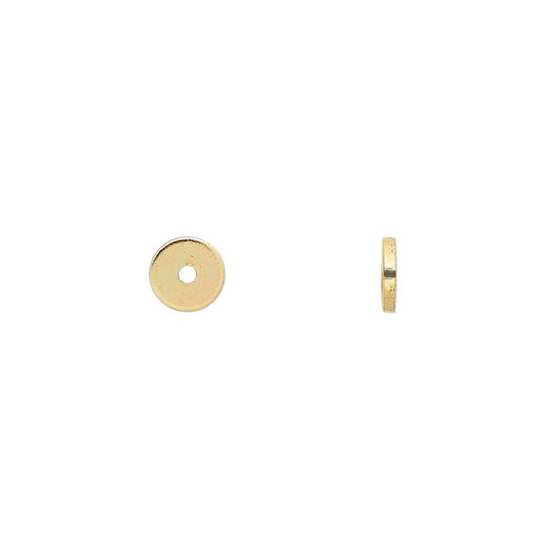 Bead, gold-finished steel, 6x1mm heishi. Sold per pkg of 100. image number 0