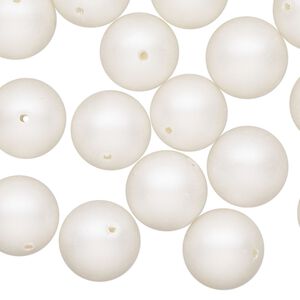 Bead, acrylic pearl, satin white, 12mm round. Sold per 2-ounce pkg, approximately 45 beads.