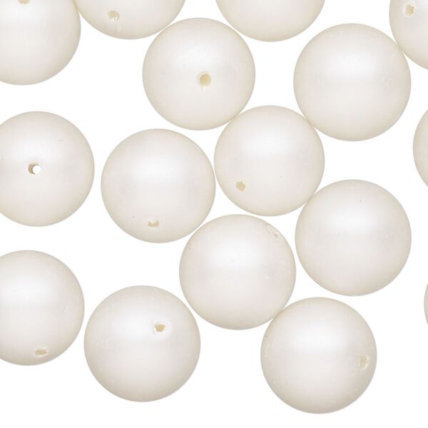 Bead, acrylic pearl, satin white, 12mm round. Sold per 2-ounce pkg, approximately 45 beads. image number 0