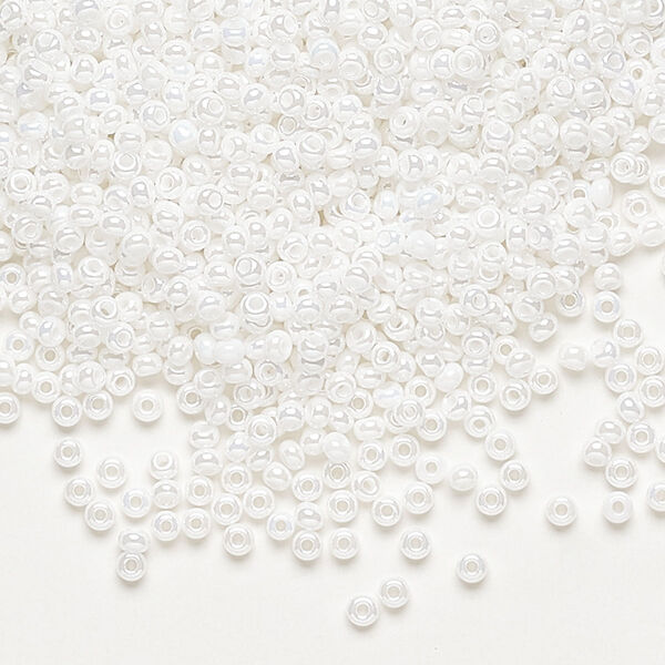 Seed bead, Preciosa Ornela Czech glass, pkg/50g, #11 rocaille, opaque luster chalkwhite, (46102). image number 0