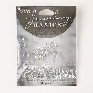 Springring mix 1pkg20, 6-9mm round, silver-finished steel / brass clasp 1-strand