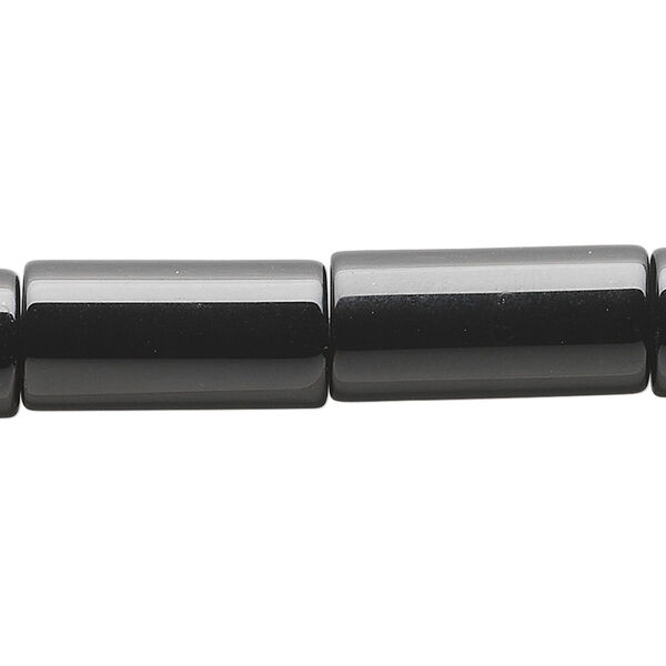 Bead, black onyx (dyed), 20x10mm round tube, B grade, Mohs hardness 6-1/2 to 7. Sold per 15-1/2" to 16" strand. image number 0