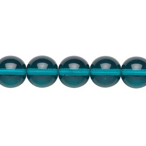 Bead, Preciosa, Czech glass druk, transparent dark aqua green, 10mm round. Sold per 15-1/2" to 16" strand.