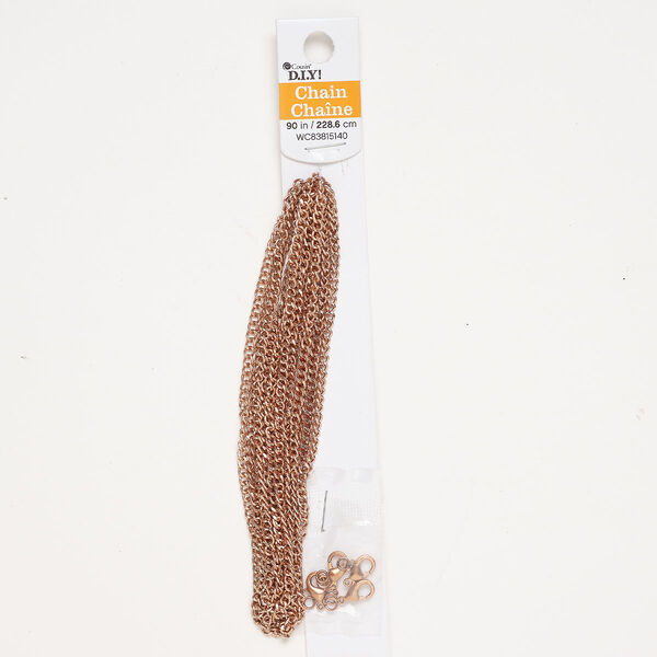 Chain and finding assortment, steel, pkg/1, copper finish, 3.4mm curb chain/10.5x6.5mm lobster claw clasp/5mm open jump ring. image number 0