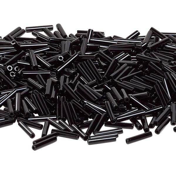 Bead, Miyuki, bugle bead, glass, pkg/250 g, 12x2.4mm center-drilled, opaque black, (RBU-0401). image number 0