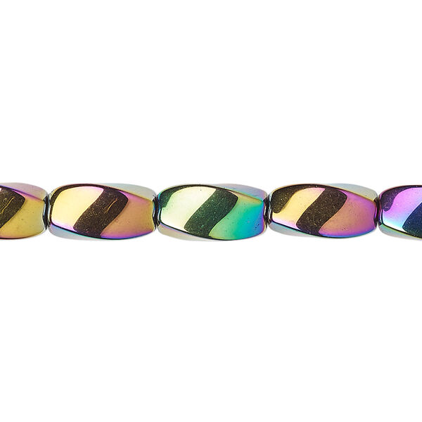 Bead, Hemalyke™ (man-made), rainbow, 12x6mm twisted oval. Sold per 15-1/2" to 16" strand. image number 0