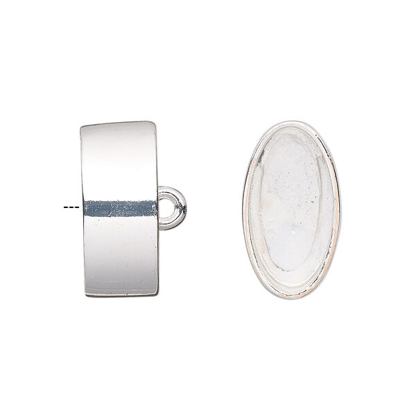 Cord end, glue-in, silver-finished "pewter" (zinc-based alloy), 18.5x10.5mm oval, 16.5x8.5mm inside diameter. Sold per pkg of 2. image number 0