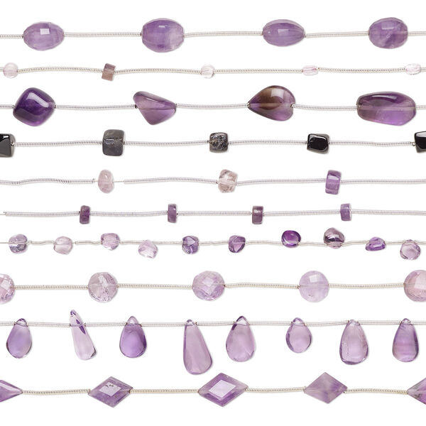 Amethyst 1pkg10, hand-cut mixed shapes bead C+ grade, 4.5 inch 4x3mm-16x10mm image number 0