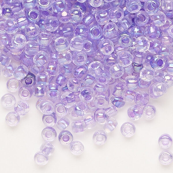 Seed bead, Dyna-Mites™, glass, transparent rainbow inside color purple, #6 round. Sold per 1/2 kilogram pkg. image number 0