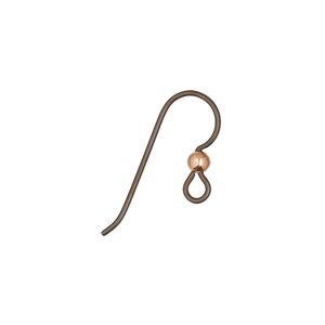 Ear wire fishhook 1pkg4 antique copper-plated niobium, 15.5mm / 3mm ball / open loop, 20 gauge copper 2 pair