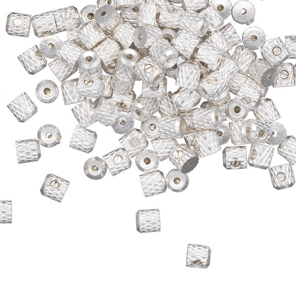Crimp, Screw-Tite Crimps™, silver-plated copper, 3.5mm barrel, for wire up to 0.024 inches. Sold per pkg of 144 (1 gross). image number 0