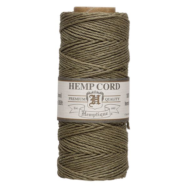 Cord, Hemptique®, polished hemp, sage, 1mm, 20-pound test. Sold per 205-foot spool. image number 0
