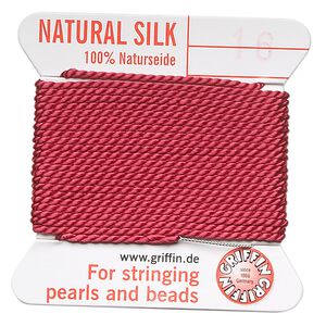 Thread, Griffin, silk, garnet red, size #16. Sold per 2-meter card (approximately 78 inches).