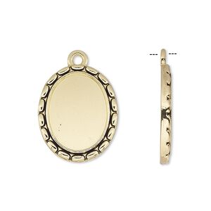 Drop, antique gold-finished "pewter" (zinc-based alloy), 21x17mm oval with oval edge and 16x12mm oval setting. Sold per pkg of 6.
