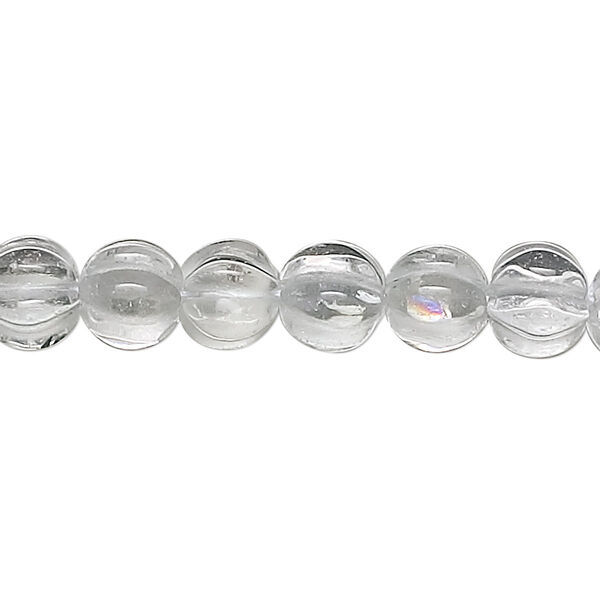 Bead, quartz crystal (natural), 8mm hand-cut corrugated round, B grade, Mohs hardness 7. Sold per 15-1/2" to 16" strand. image number 0