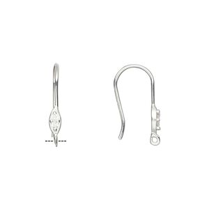 Ear wire fishhook 1pkg2 sterling silver / cubic zirconia, 17mm diamond / open loop, 21 gauge clear 1 pair