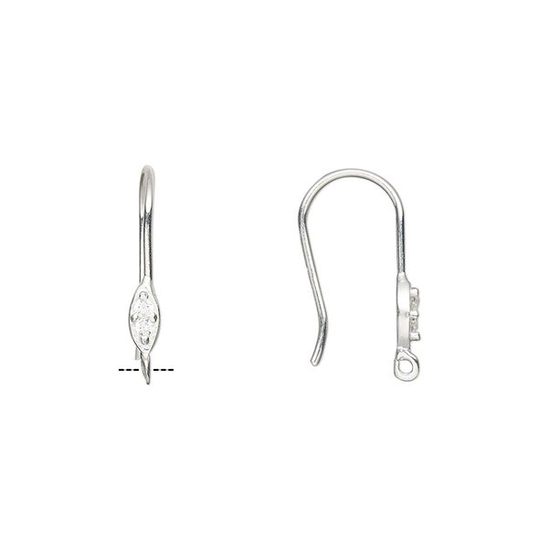 Ear wire fishhook 1pkg2 sterling silver / cubic zirconia, 17mm diamond / open loop, 21 gauge clear 1 pair image number 0