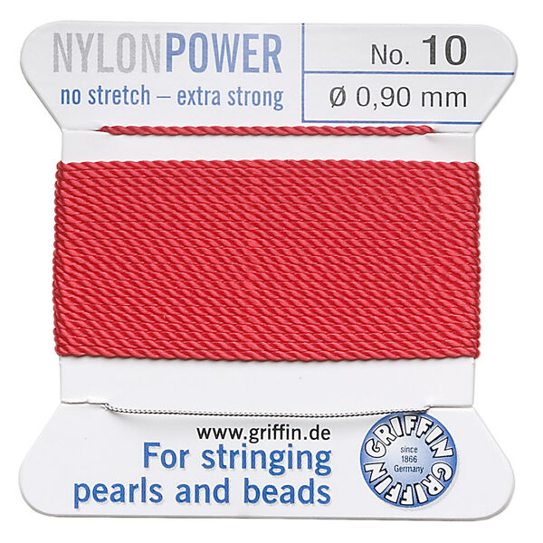 Thread, Griffin, nylon, red, size #10. Sold per 2-meter card (approximately 78 inches). image number 0