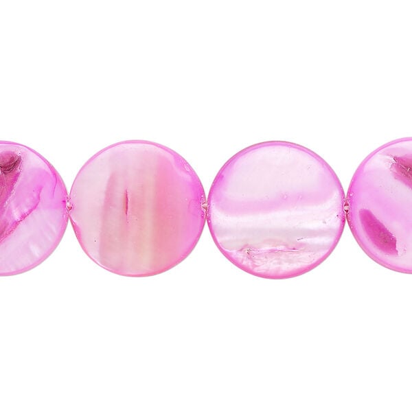 Mother-of-pearl shell 1pkg1, puffed flat round bead 15 inch violet and pink 14-15mm image number 0