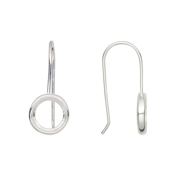 Ear wire, Almost Instant Jewelry®, sterling silver, 23.5mm fishhook with open back and SS39 rivoli glue-in setting, 20 gauge, Sold per pair. image number 0