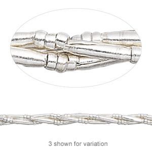 Bead, Hill Tribes, sterling silver, 6x1mm round tube and 1mm round. Sold per 8-inch strand, approximately 95 beads.