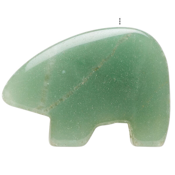 Green aventurine 1pkg1, half-drilled Zuni-style bear focal natural, 39x27mm-43x32mm image number 1