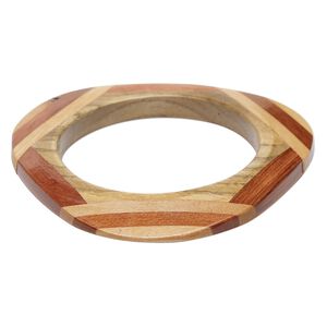 Bracelet, bangle, Everyday Jewelry, maple wood (assembled), brown, 9mm wide with inlaid design, 7-1/2 inch triangle. Sold Individually.