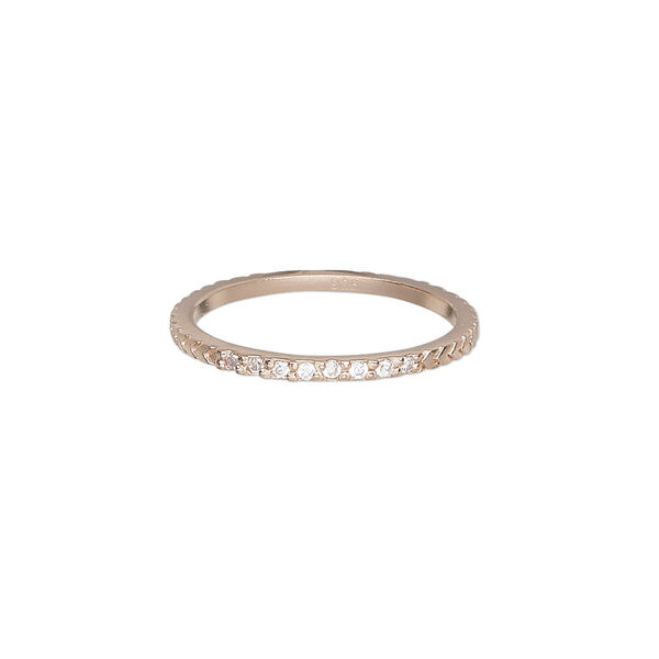 Ring, Create Compliments®, cubic zirconia and rose gold-plated sterling silver, clear, 1.5mm wide chevron, size 7. Sold individually. image number 0