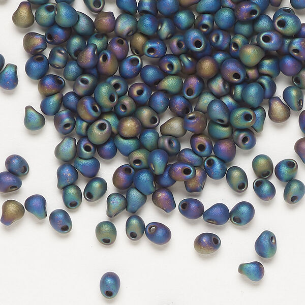 Seed bead, Miyuki, glass, pkg/10g, 4x3.4mm fringe, opaque matte rainbow black (DP-401FR). image number 0