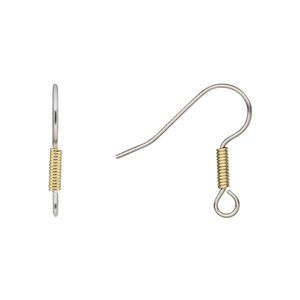 Ear wire fishhook 1pkg50, 19mm / 6x2mm coil / open loop, 21 gauge gold-finished stainless steel / brass 25 pair