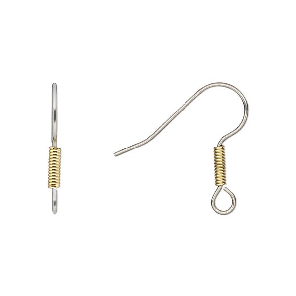 Ear wire fishhook 1pkg50, 19mm / 6x2mm coil / open loop, 21 gauge gold-finished stainless steel / brass 25 pair image number 0