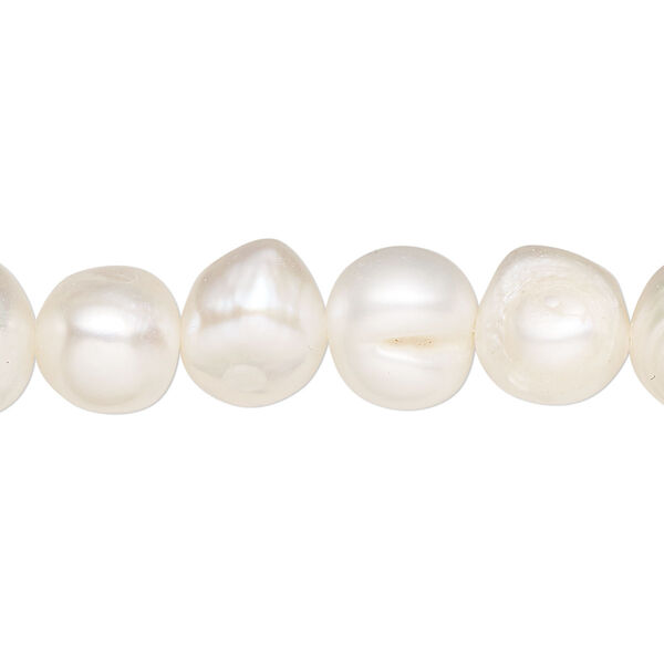 Pearl, cultured freshwater (bleached), white, 8-9mm semi-round flat-sided potato, D grade, Mohs hardness 2-1/2 to 4. Sold per pkg of (2) 15" to 16" strands. image number 0