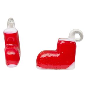 Drop, lampworked glass, opaque red and white, 17x15mm-22x19mm stocking. Sold per pkg of 2.