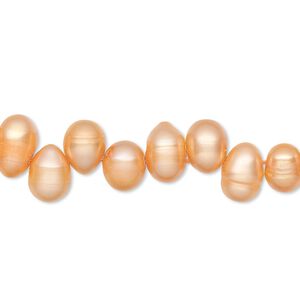 Pearl, cultured freshwater (dyed), orange, 7x5mm-9x6mm top-drilled rice, D grade, Mohs hardness 2-1/2 to 4. Sold per 15-inch strand.